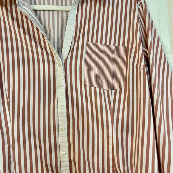 7th Avenue New York and Company Pink Striped V-Neck Button Down XL - Picture 2 of 11